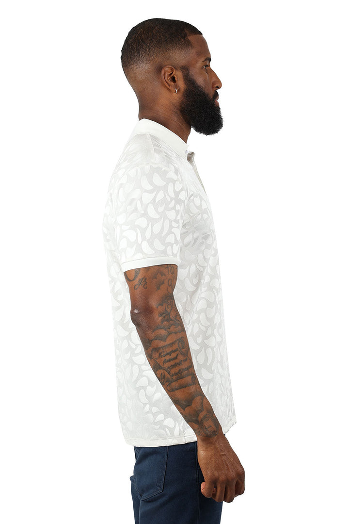 Barabas Men's Petal Floral Short Sleeve Polo Shirt 3PP834 White