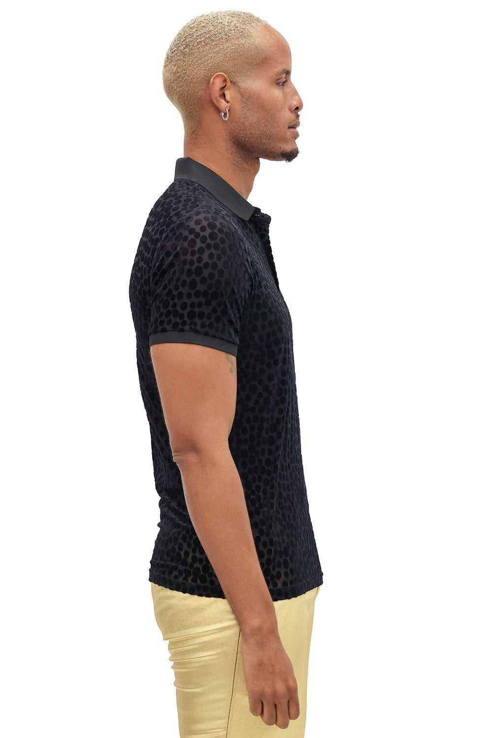 BARABAS Men's Polka Dotted See Through Short Sleeve Polo Shirts 3PP835 Black