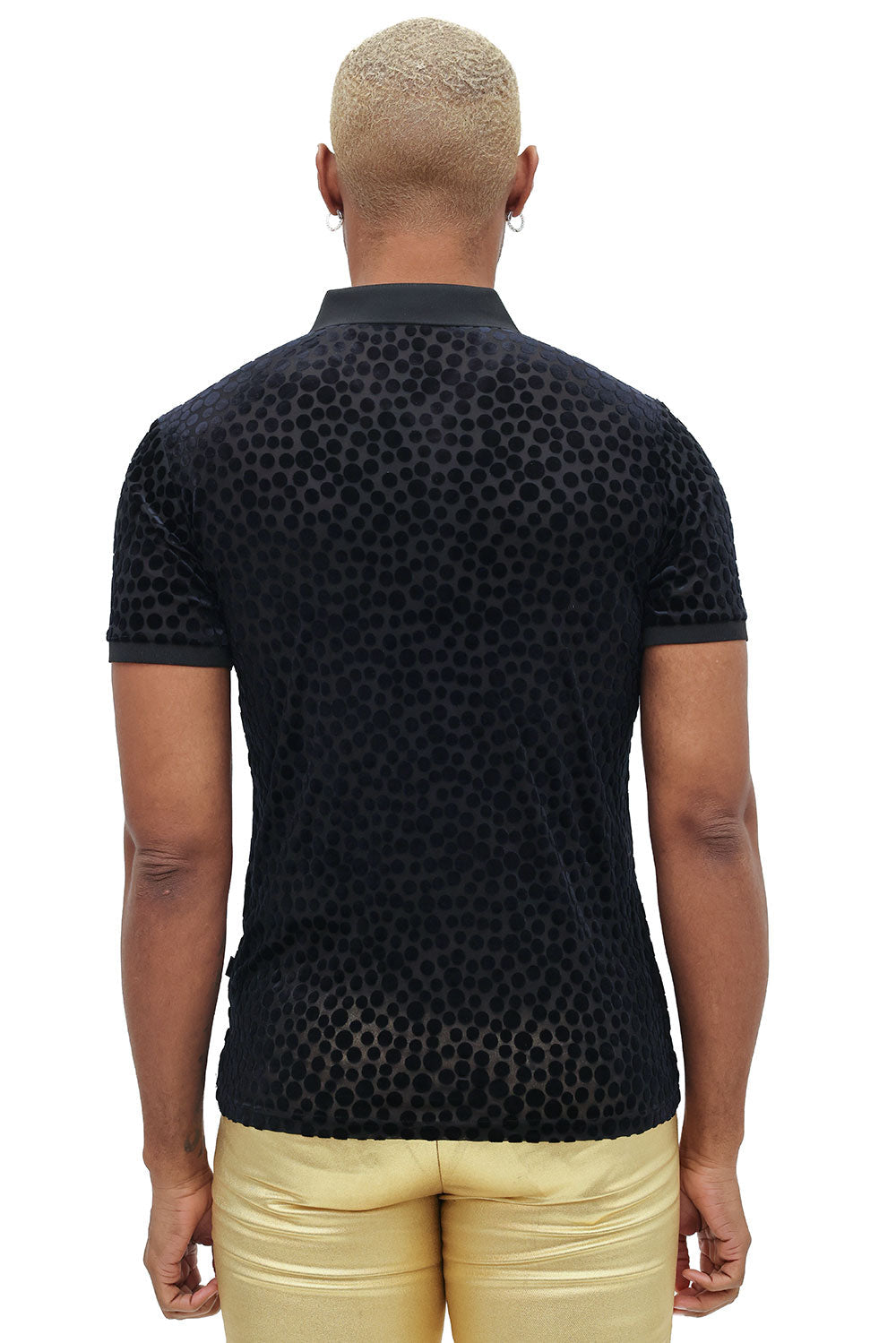 BARABAS Men's Polka Dotted See Through Short Sleeve Polo Shirts 3PP835 Black