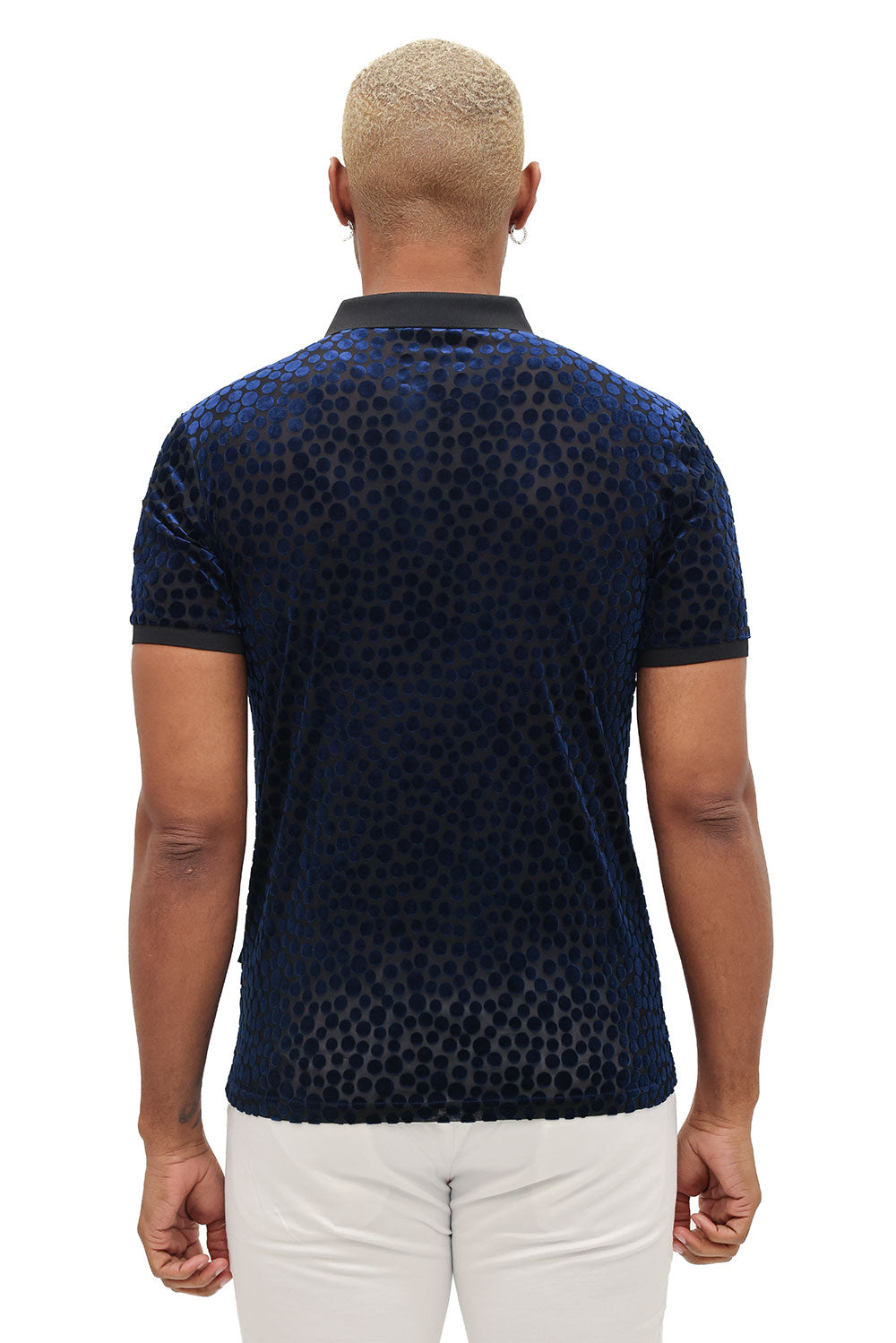 BARABAS Men's Polka Dotted See Through Short Sleeve Polo Shirts 3PP835 Navy