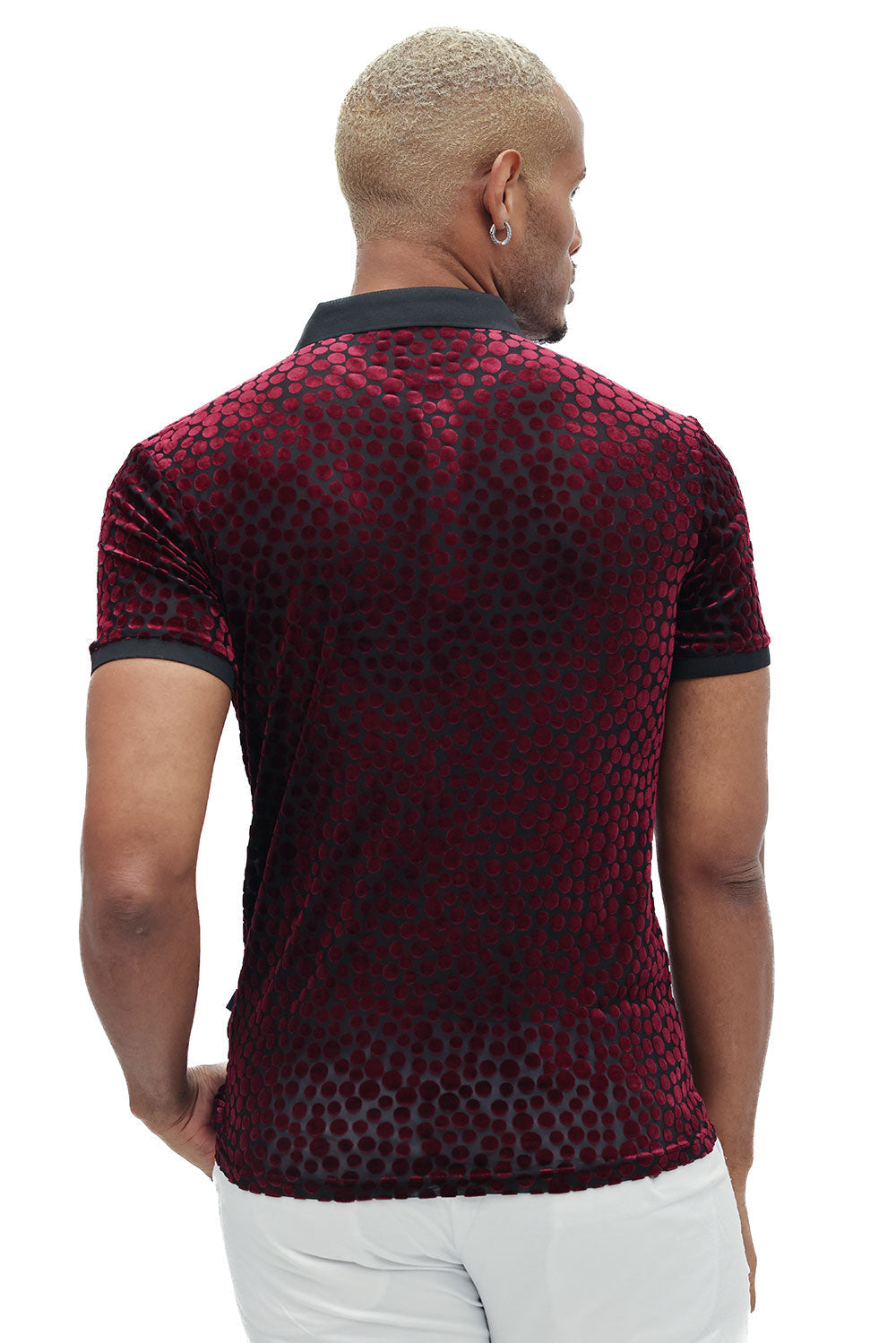 BARABAS Men's Polka Dotted See Through Short Sleeve Polo Shirts 3PP835 Wine