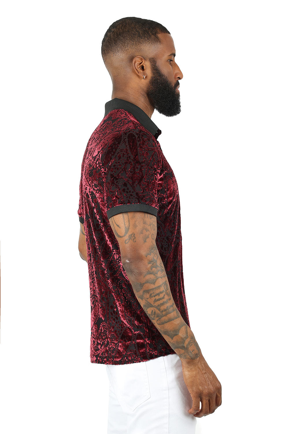 Barabas Men's Floral Paisley Short Sleeve Polo Shirts 3PP836 Burgundy