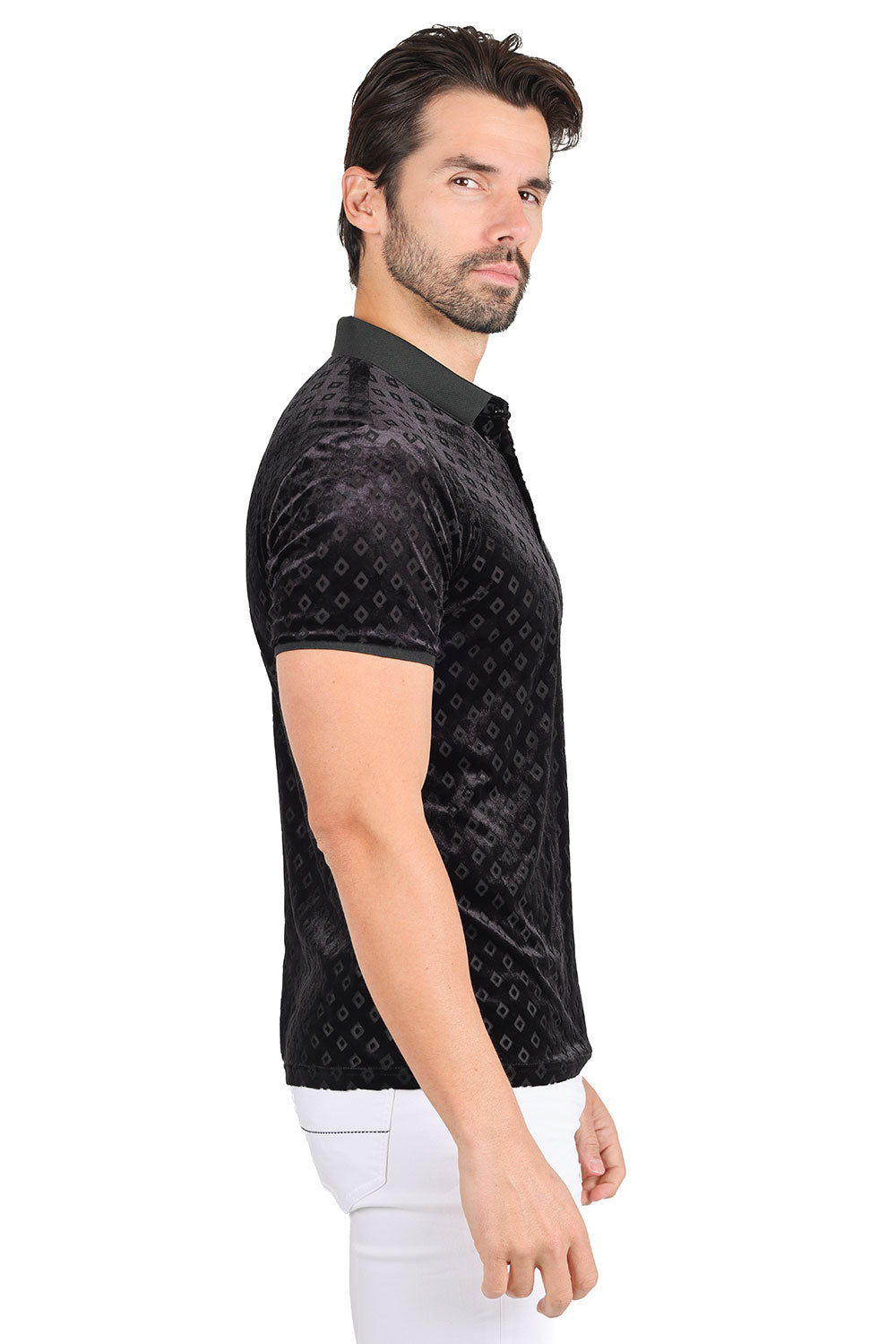 BARABAS Men's Textured Diamond Design Short Sleeve Polo Shirts 3PP837 Black