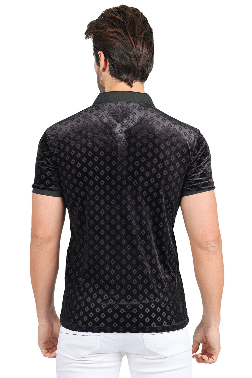 BARABAS Men's Textured Diamond Design Short Sleeve Polo Shirts 3PP837 Black