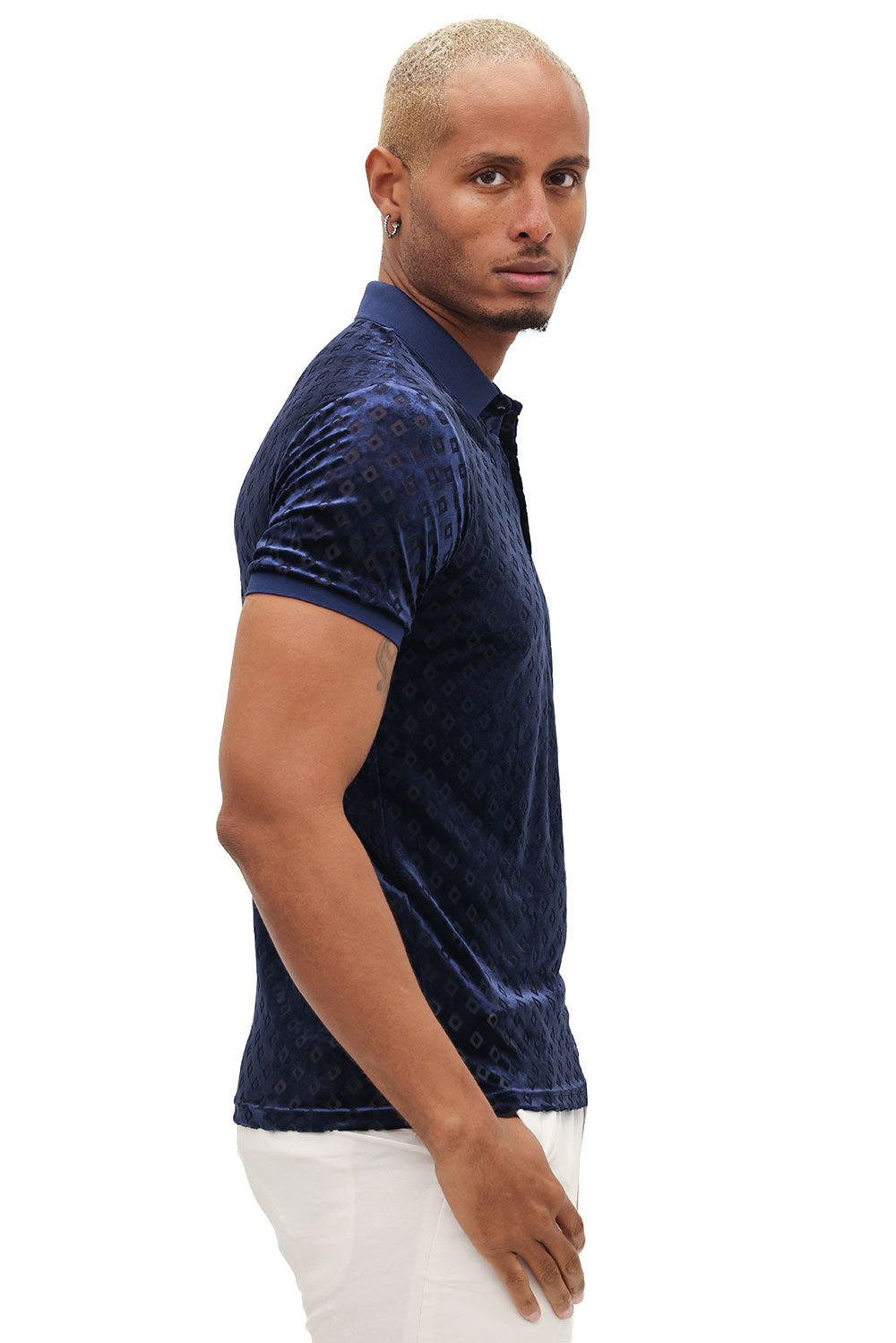 BARABAS men's diamond pattern short sleeve polo shirts 3PP837 Navy