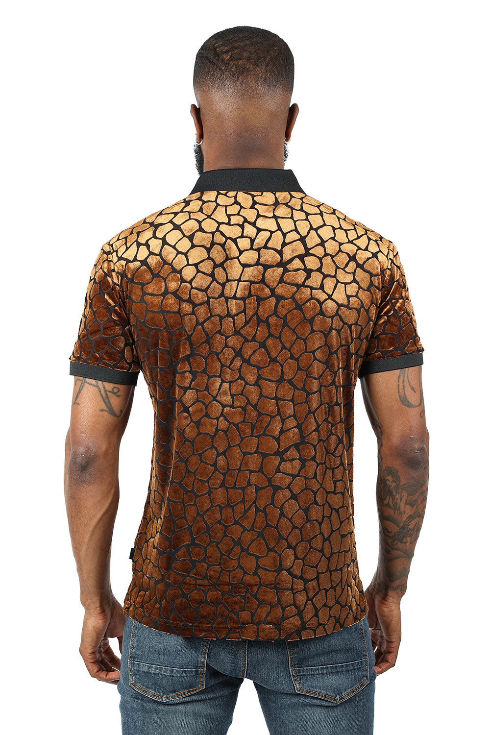 BARABAS Men's Leopard See Through Short Sleeve Polo Shirts 3PP838 Gold