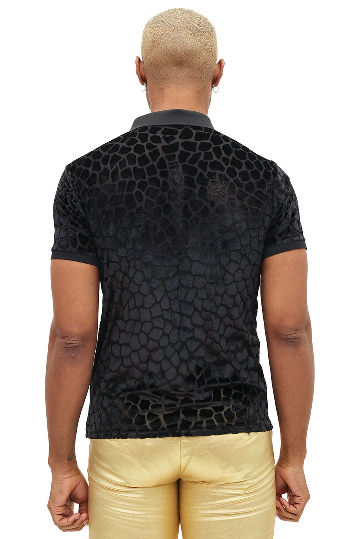 BARABAS Men's Leopard See Through Short Sleeve Polo Shirts 3PP838 Black