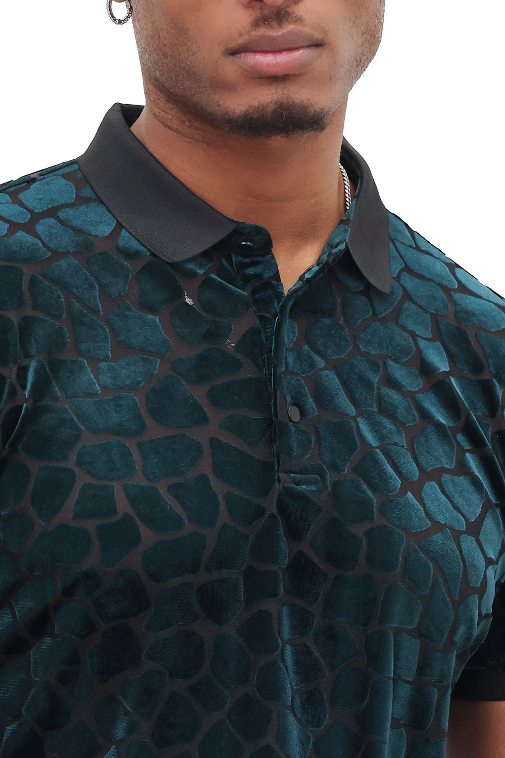 BARABAS Men's Leopard See Through Short Sleeve Polo Shirts 3PP838 Emerald Green