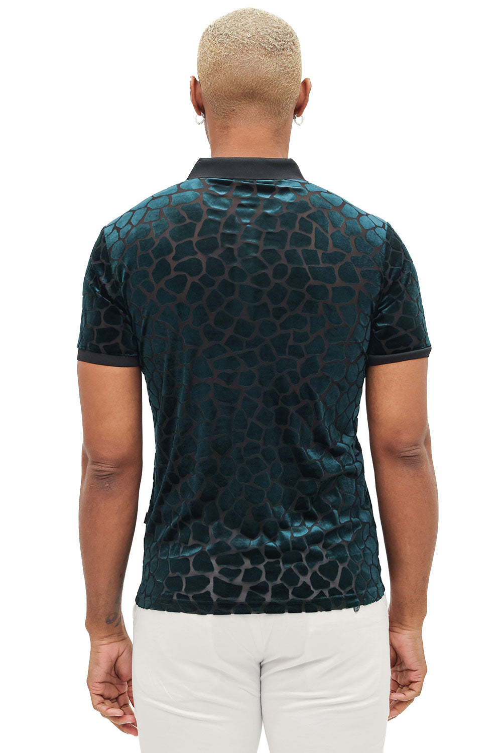 BARABAS Men's Leopard See Through Short Sleeve Polo Shirts 3PP838 Emerald Green