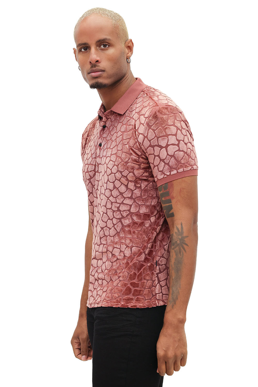 BARABAS Men's Leopard See Through Short Sleeve Polo Shirts 3PP838 Peach Pink