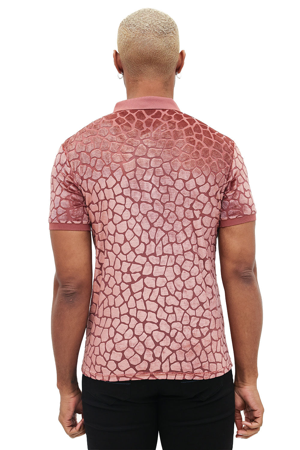 BARABAS Men's Leopard See Through Short Sleeve Polo Shirts 3PP838 Peach Pink