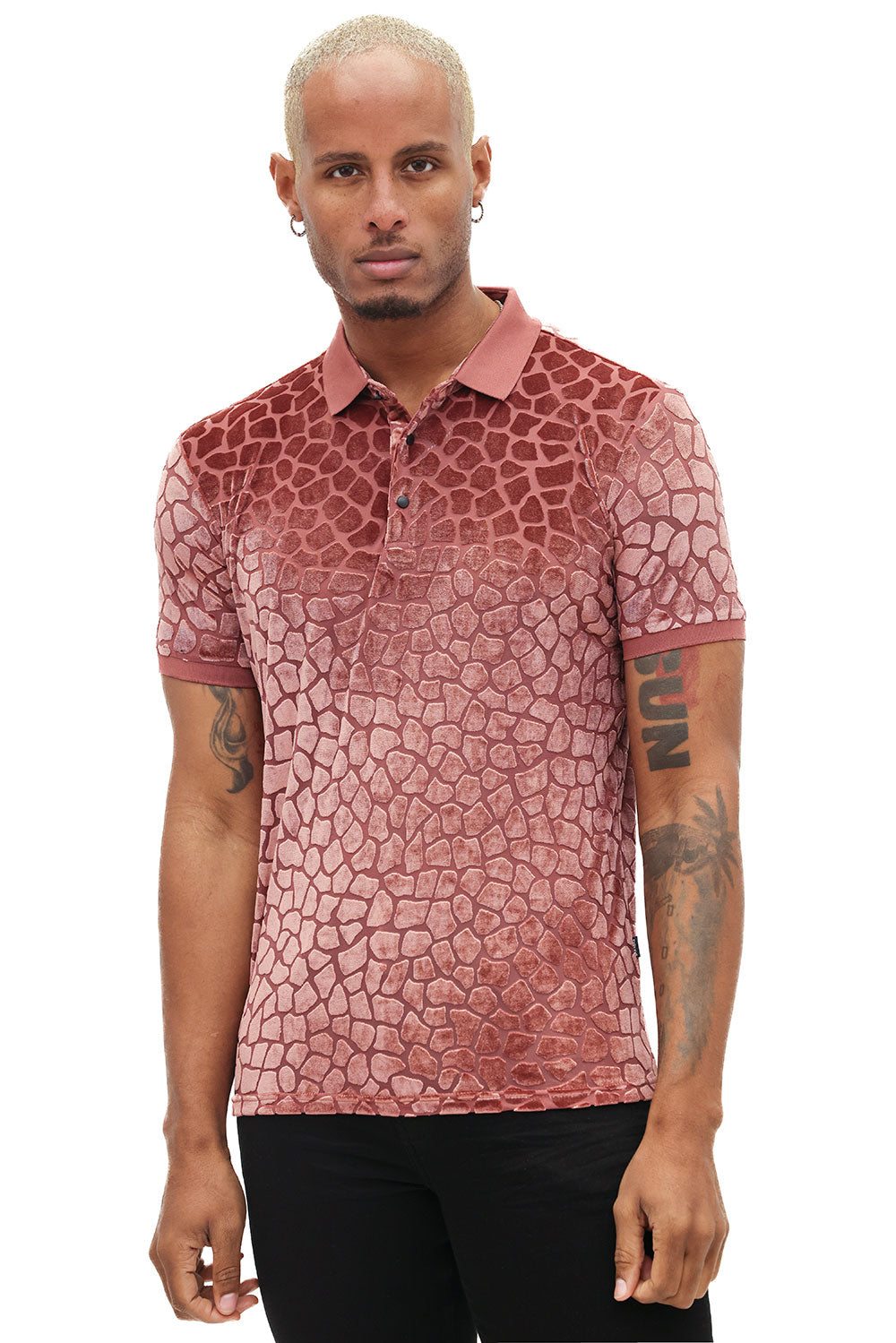 BARABAS Men's Leopard See Through Short Sleeve Polo Shirts 3PP838 Peach Pink