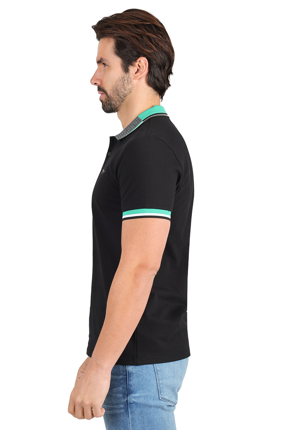 BARABAS Men's Premium Solid Color Short Sleeve Polo shirts 3PP839 Black Green