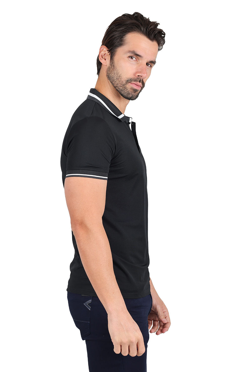 Barabas Men's Solid Color Cotton Short Sleeve Polo Shirts 3PS125 Black