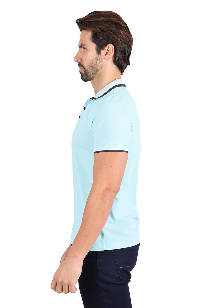 Barabas Men's Solid Color Cotton Short Sleeve Polo Shirts 3PS125 Sky blue