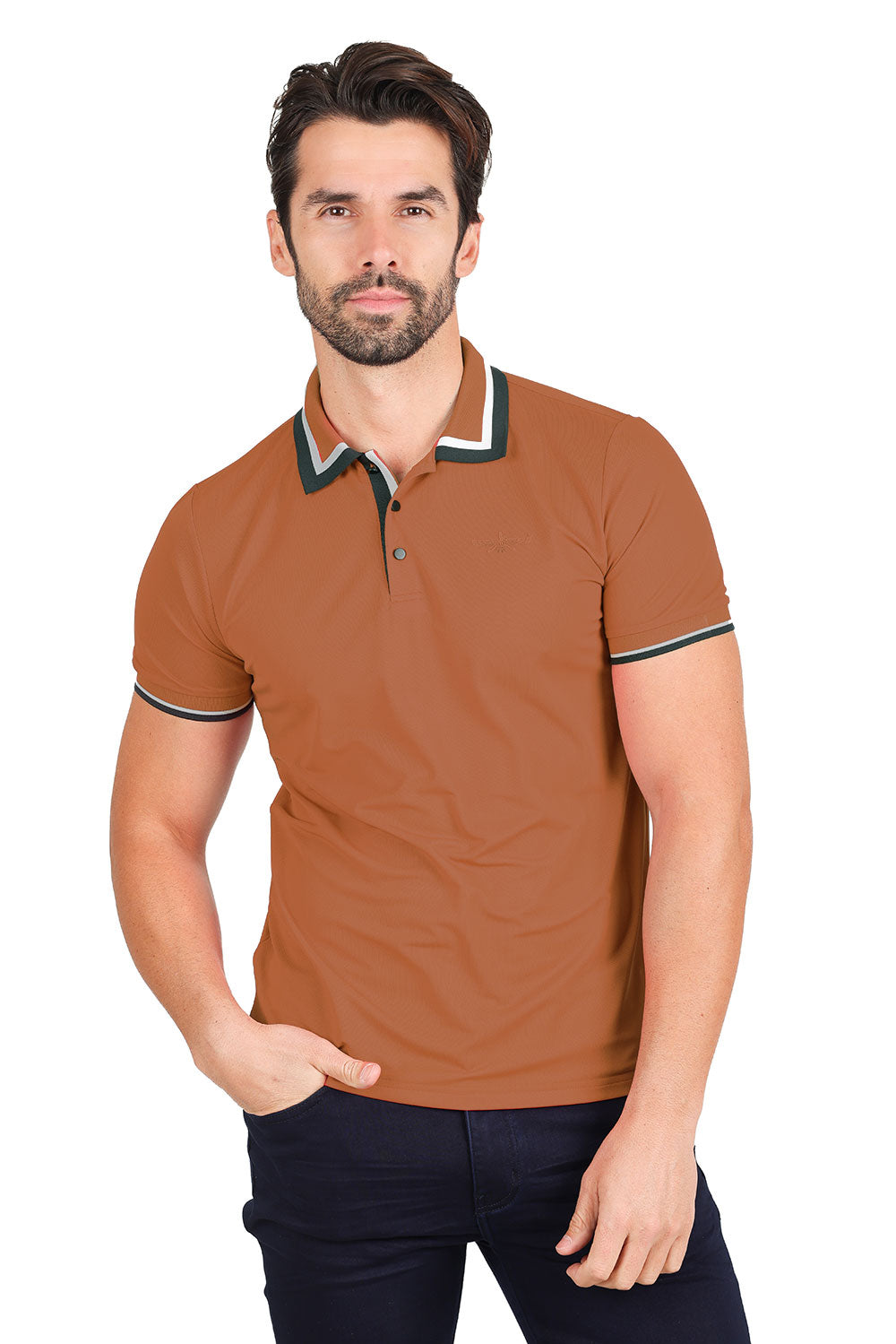 Barabas Men's Solid Color Cotton Short Sleeve Polo Shirts 3PS125 Dark Brown