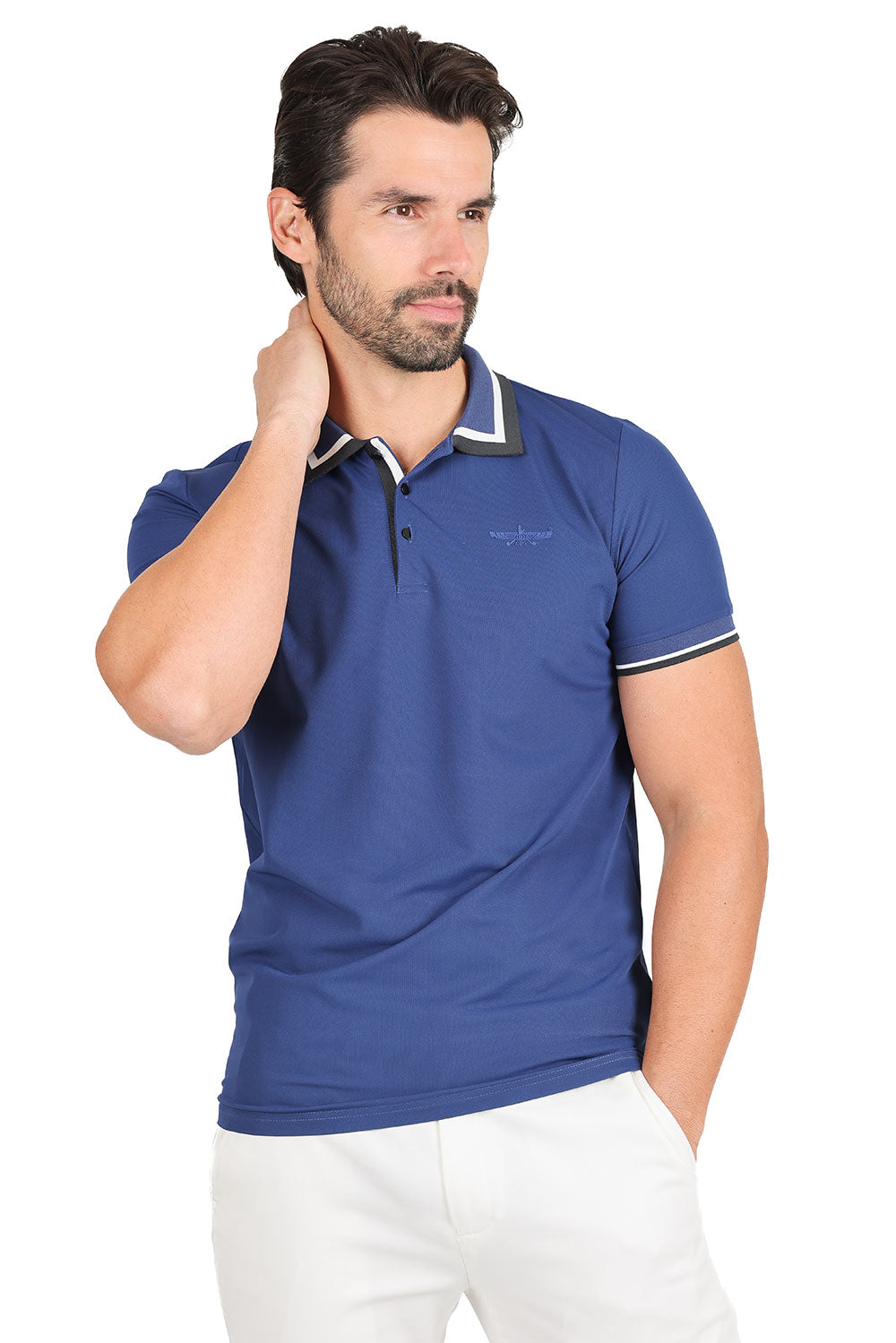 Barabas Men's Solid Color Cotton Short Sleeve Polo Shirts 3PS125 Navy