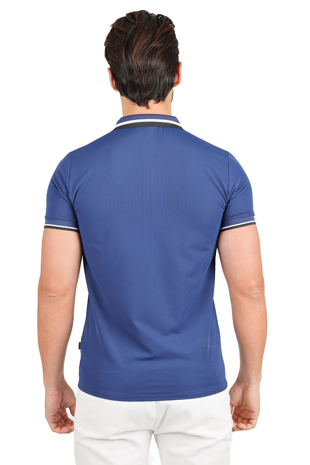 Barabas Men's Solid Color Cotton Short Sleeve Polo Shirts 3PS125 Navy
