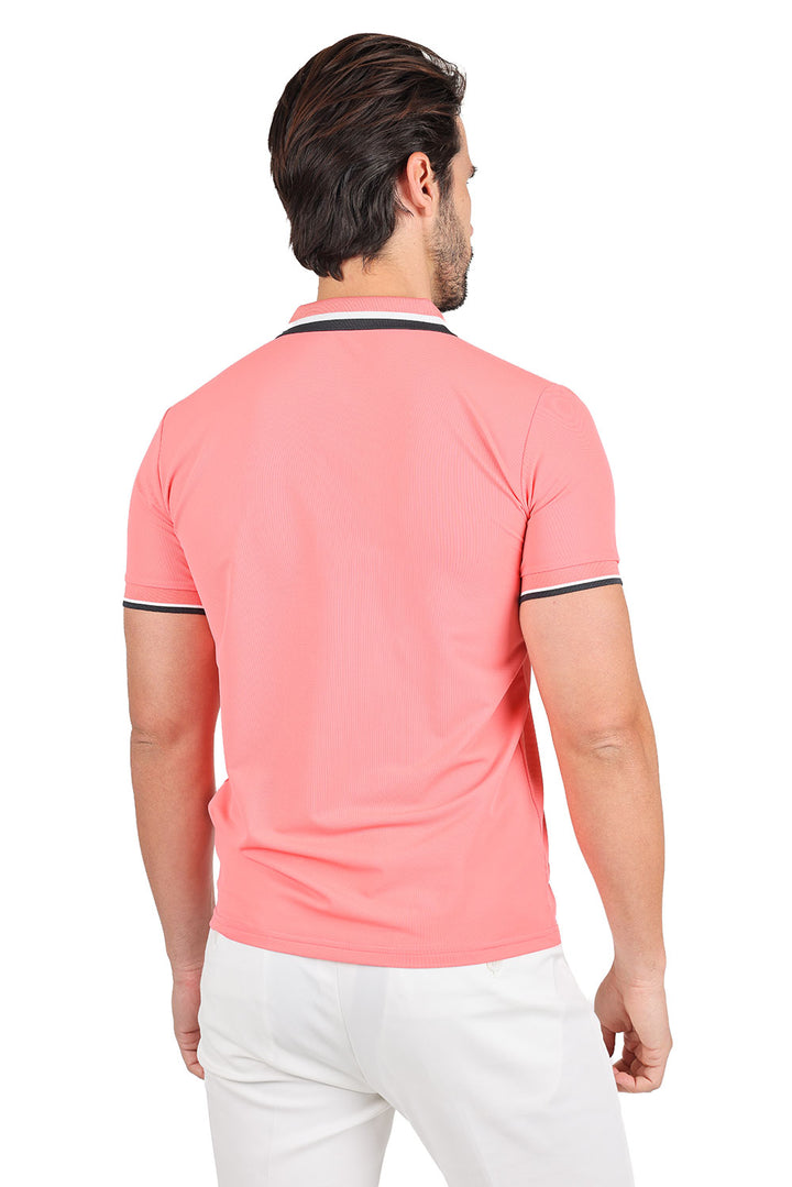 Barabas Men's Solid Color Cotton Short Sleeve Polo Shirts 3PS125 Pink