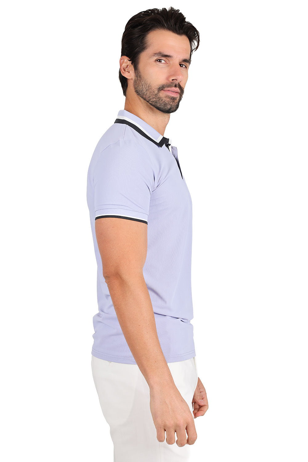 Barabas Men's Solid Color Cotton Short Sleeve Polo Shirts 3PS125 Purple