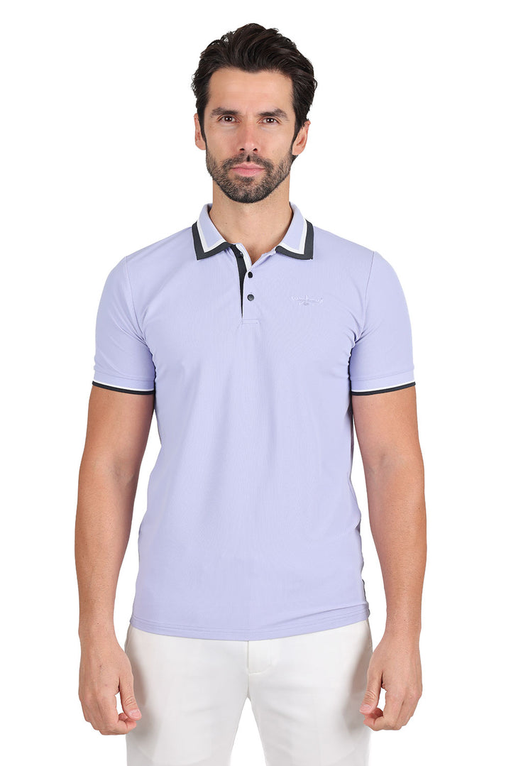 Barabas Men's Solid Color Cotton Short Sleeve Polo Shirts 3PS125 Purple