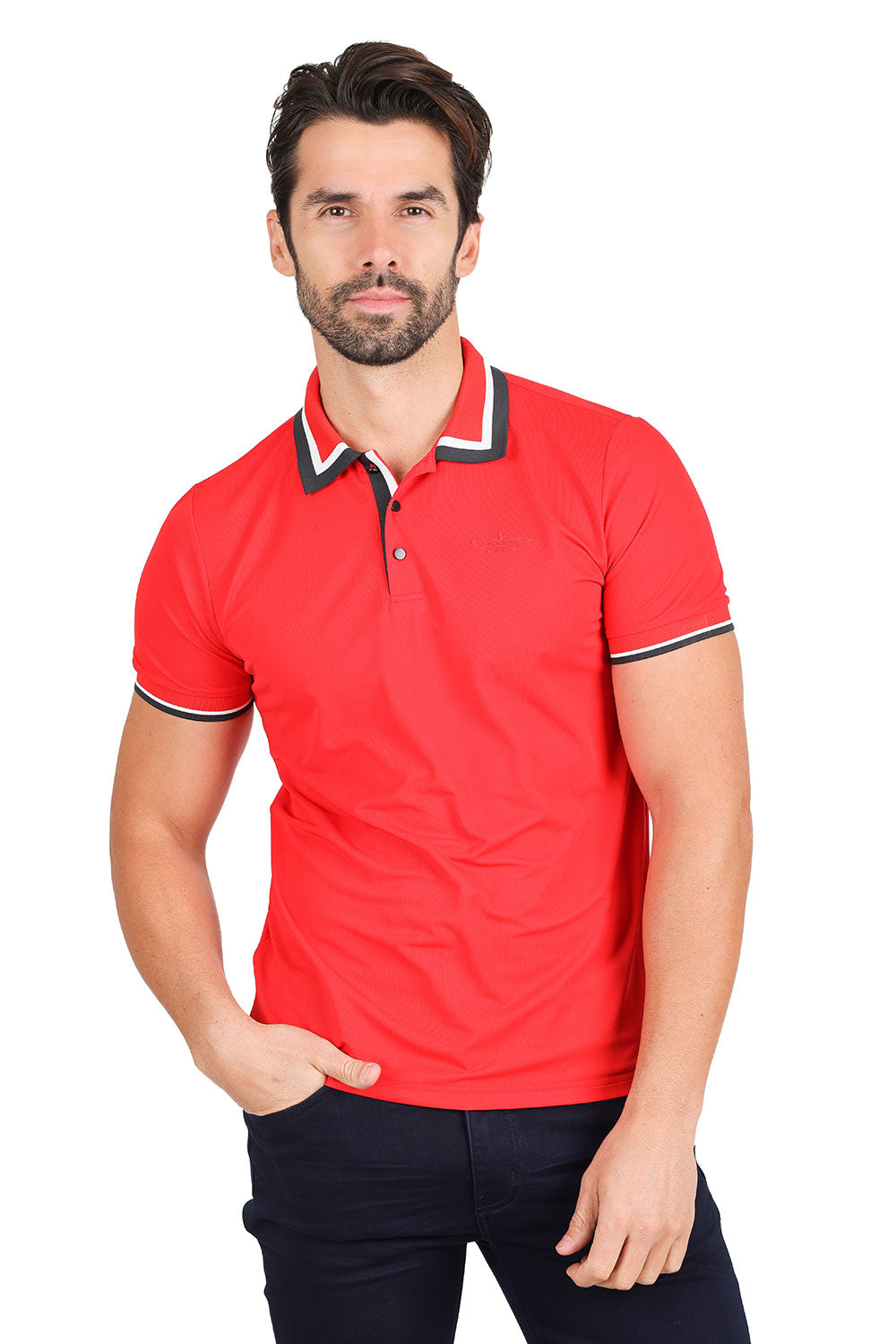 Barabas Men's Solid Color Cotton Short Sleeve Polo Shirts 3PS125 Red