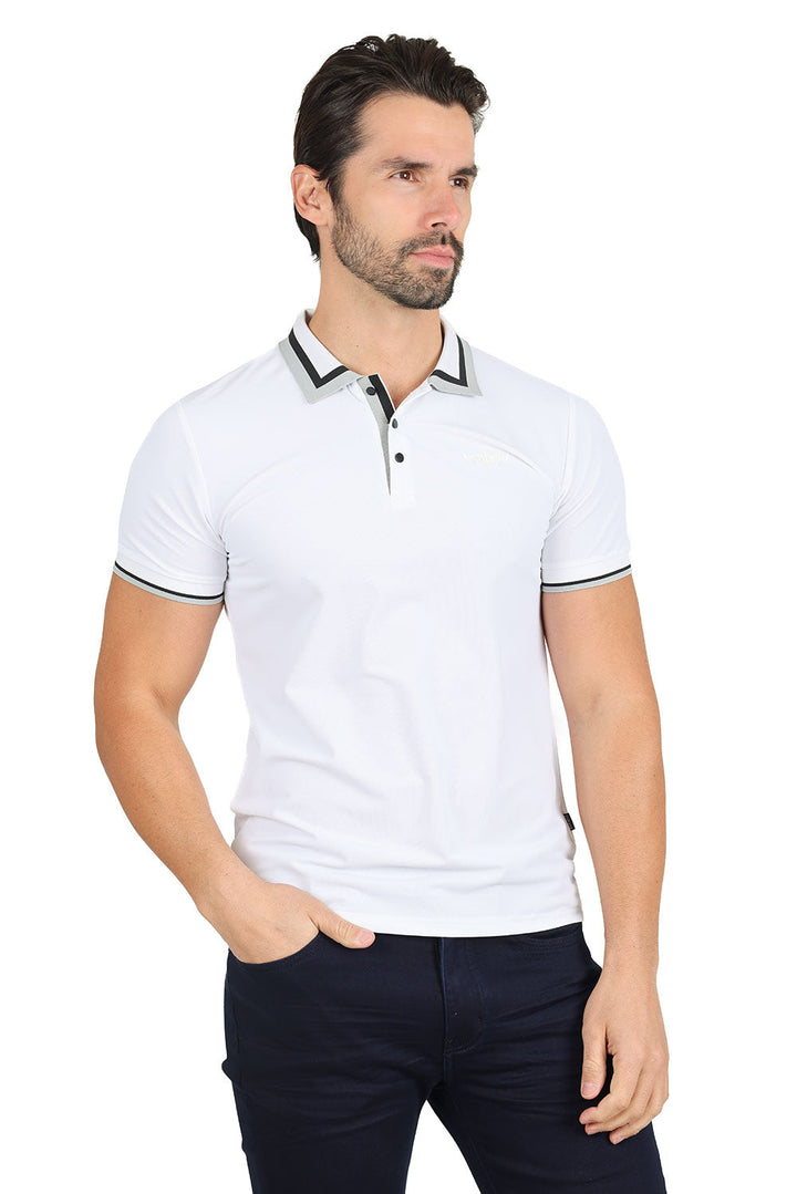 Barabas Men's Solid Color Cotton Short Sleeve Polo Shirts 3PS125 White