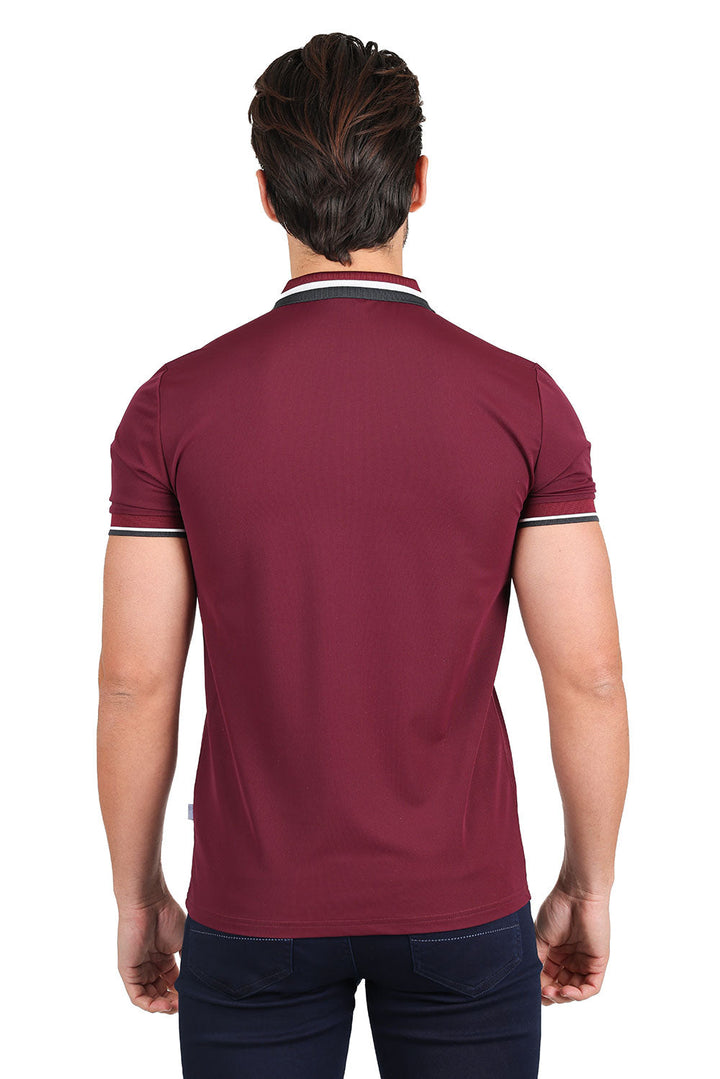 Barabas Men's Solid Color Cotton Short Sleeve Polo Shirts 3PS125 Wine