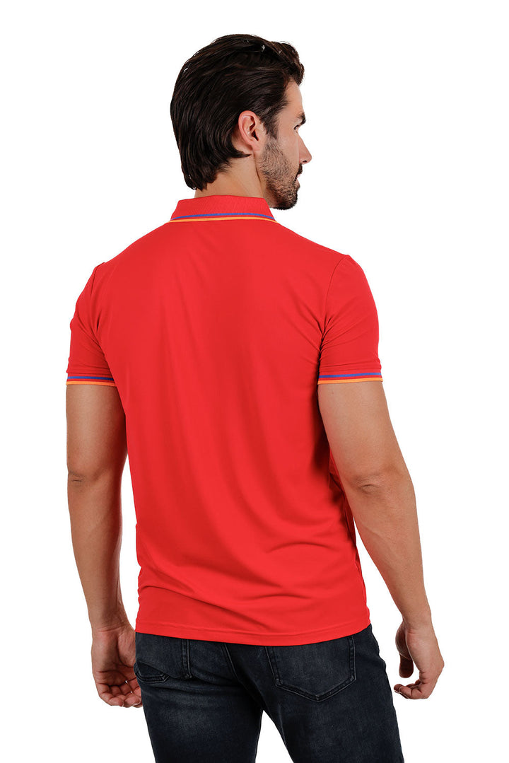 Barabas Men's Solid Color Linear Collar and Cuff Polo Shirts 3PS126 Red