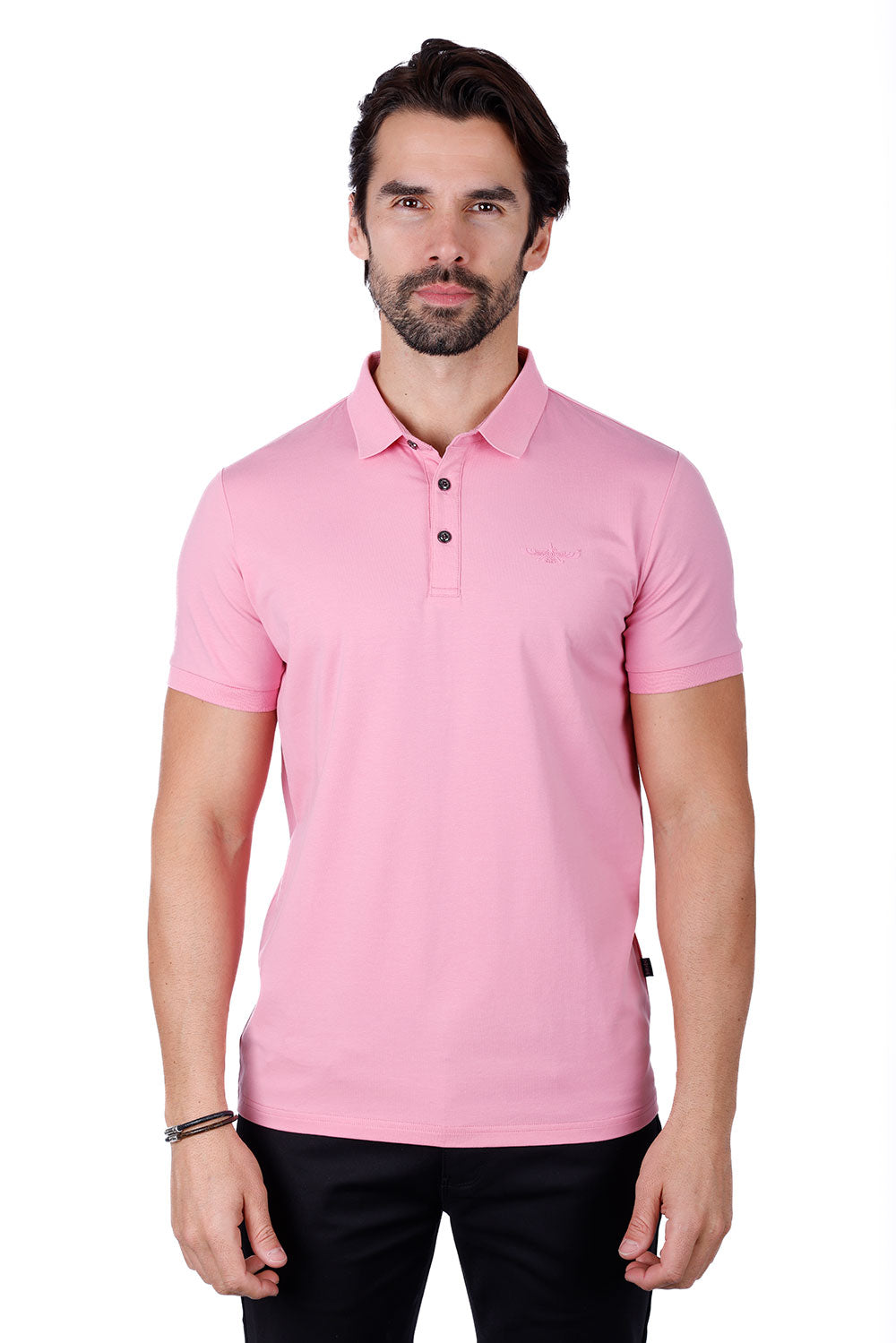 Barabas Men's Solid Color Premium Short Sleeve Logo polo Shirts 3PS128 pink