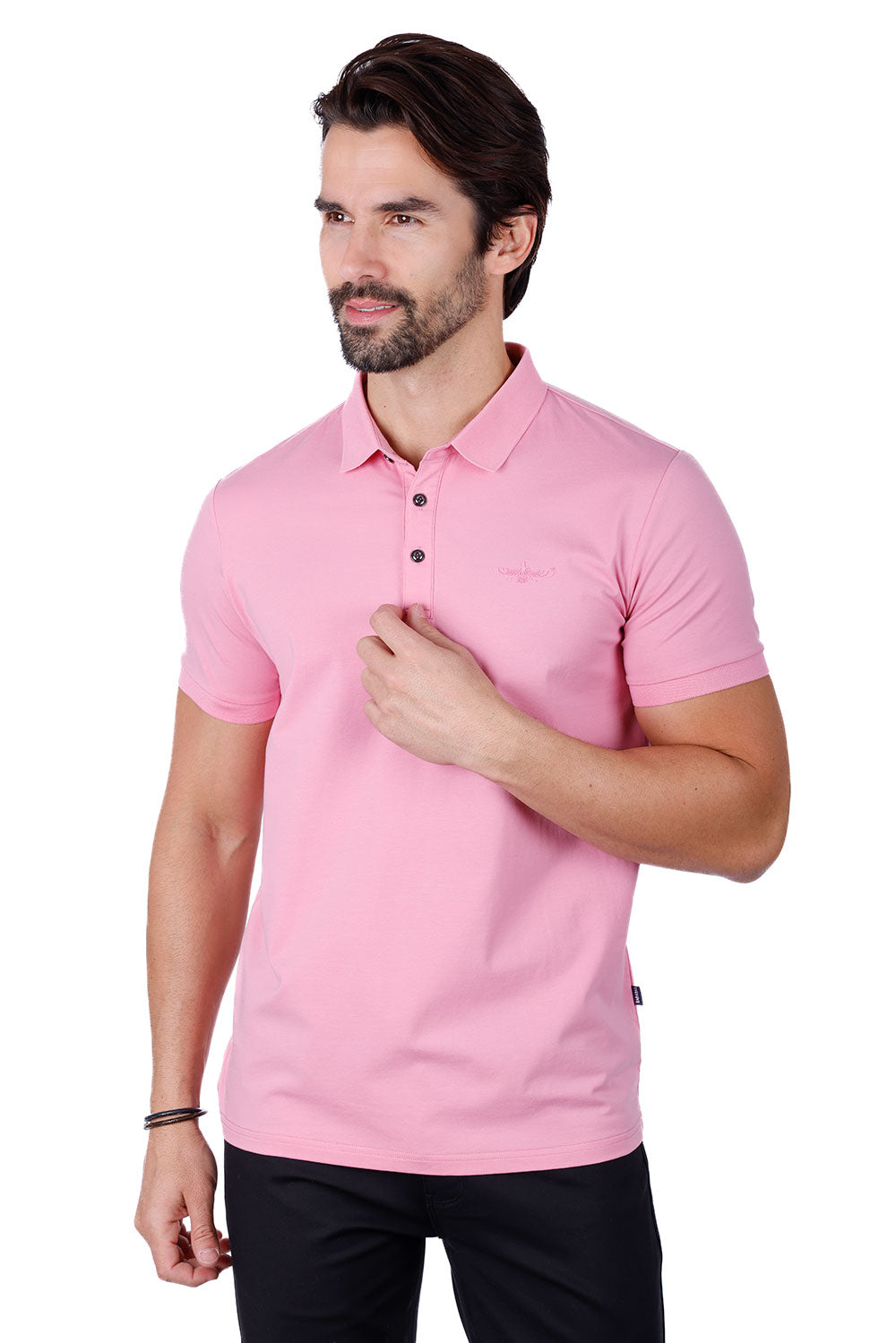 Barabas Men's Solid Color Premium Short Sleeve Logo polo Shirts 3PS128 pink