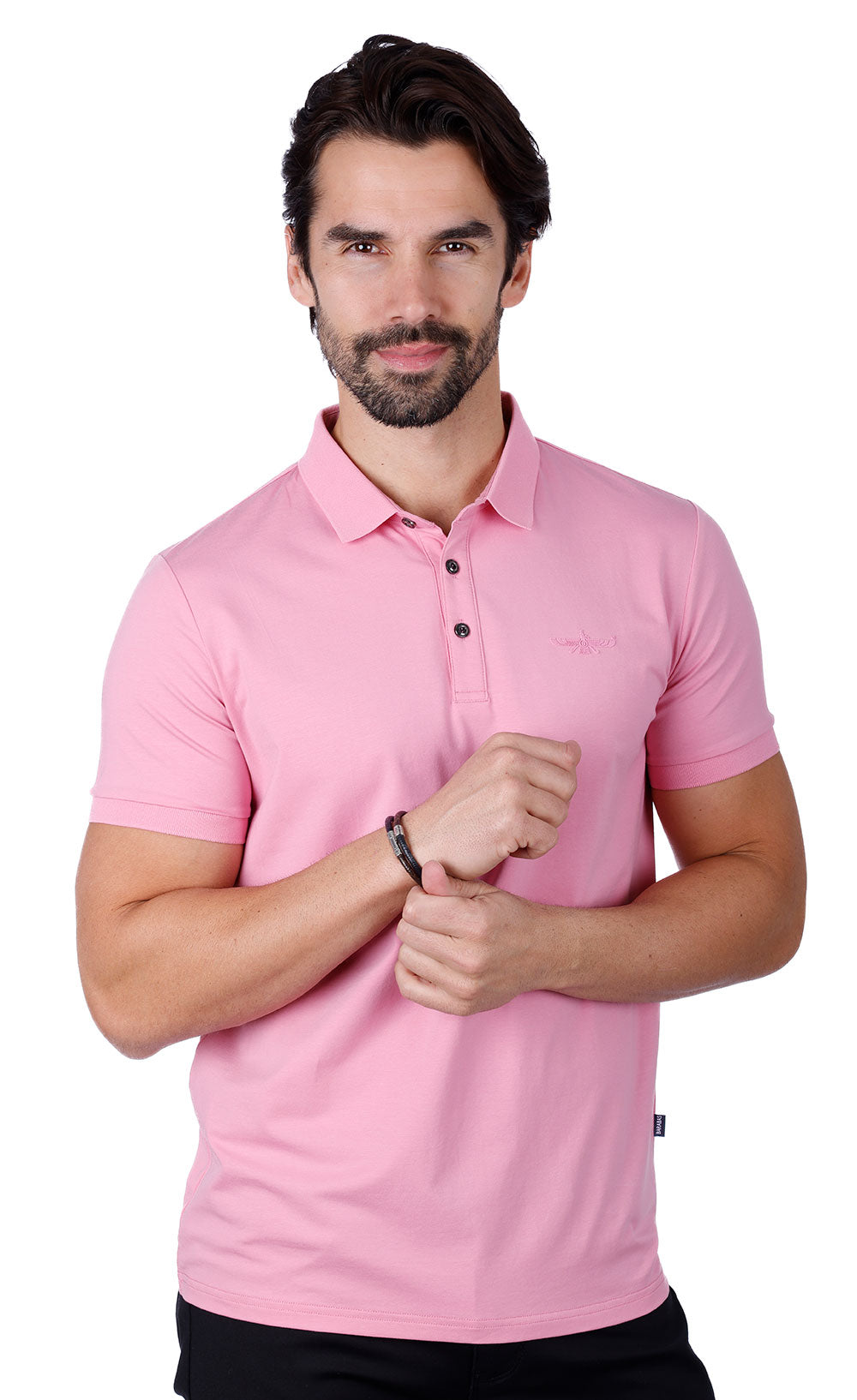 Barabas Men's Solid Color Premium Short Sleeve Logo polo Shirts 3PS128 pink