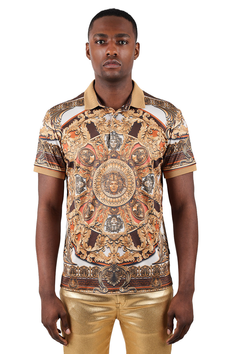 Barabas Men's Floral Medusa Baroque Graphic Tee Polo Shirts 3PSP16 Cream