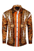 BARABAS Men's Rhinestone Medusa Floral Long Sleeve Shirts 3SPR416 #Color_Cream