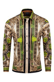 BARABAS Men's Rhinestone Medusa Floral Long Sleeve Shirts 3SPR416 #Color_Khaki
