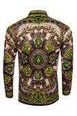 BARABAS Men's Rhinestone Medusa Floral Long Sleeve Shirts 3SPR416 #Color_Khaki