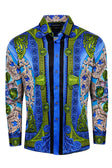 BARABAS Men's Rhinestone Medusa Floral Long Sleeve Shirts 3SPR416 #Color_Royal