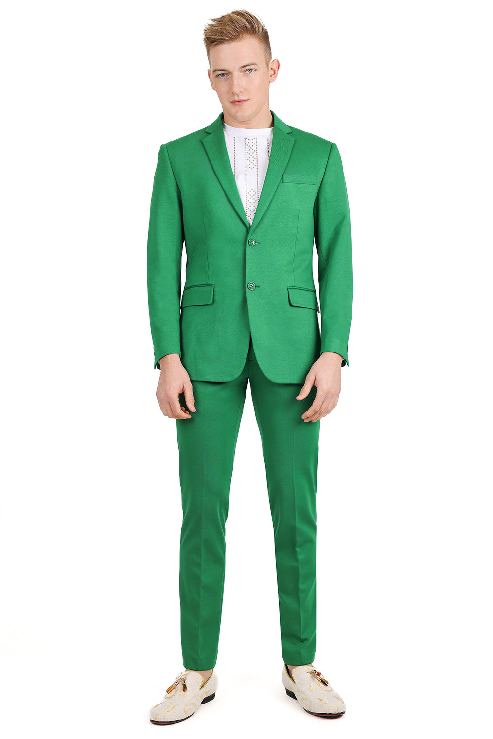 BARABAS Men's Brushed Cotton Notched Lapel Matt Suit 3SU02 Emerald