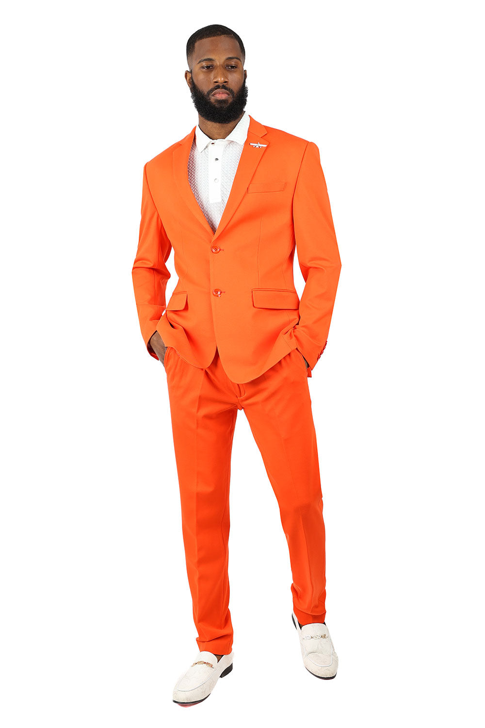 BARABAS Men's Brushed Cotton Notched Lapel Matt Suit 3SU02 Orange