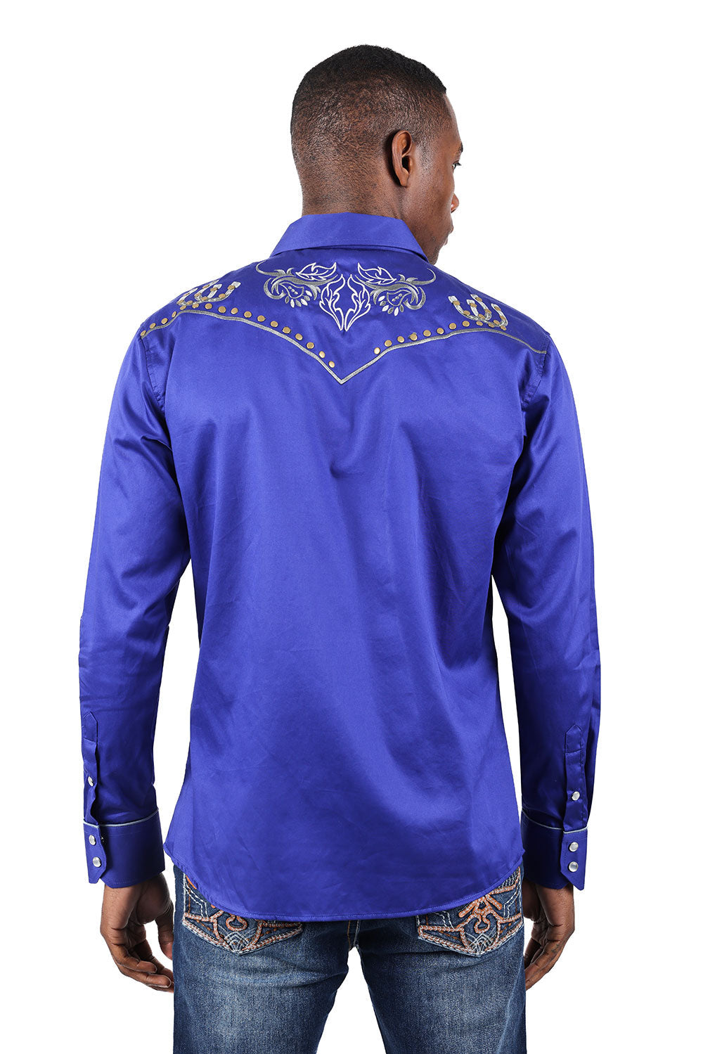 BARABAS Men's Horseshoe Floral Embroidery Long Sleeve Shirts 3WS6 Royal