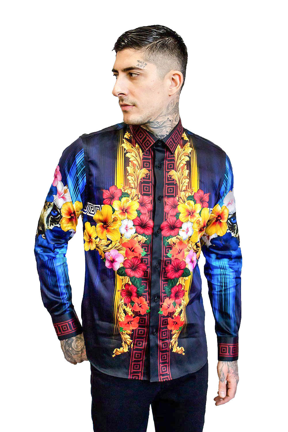 BARABAS Men's Printed Floral Greek Pattern Button Down Shirts  SP612