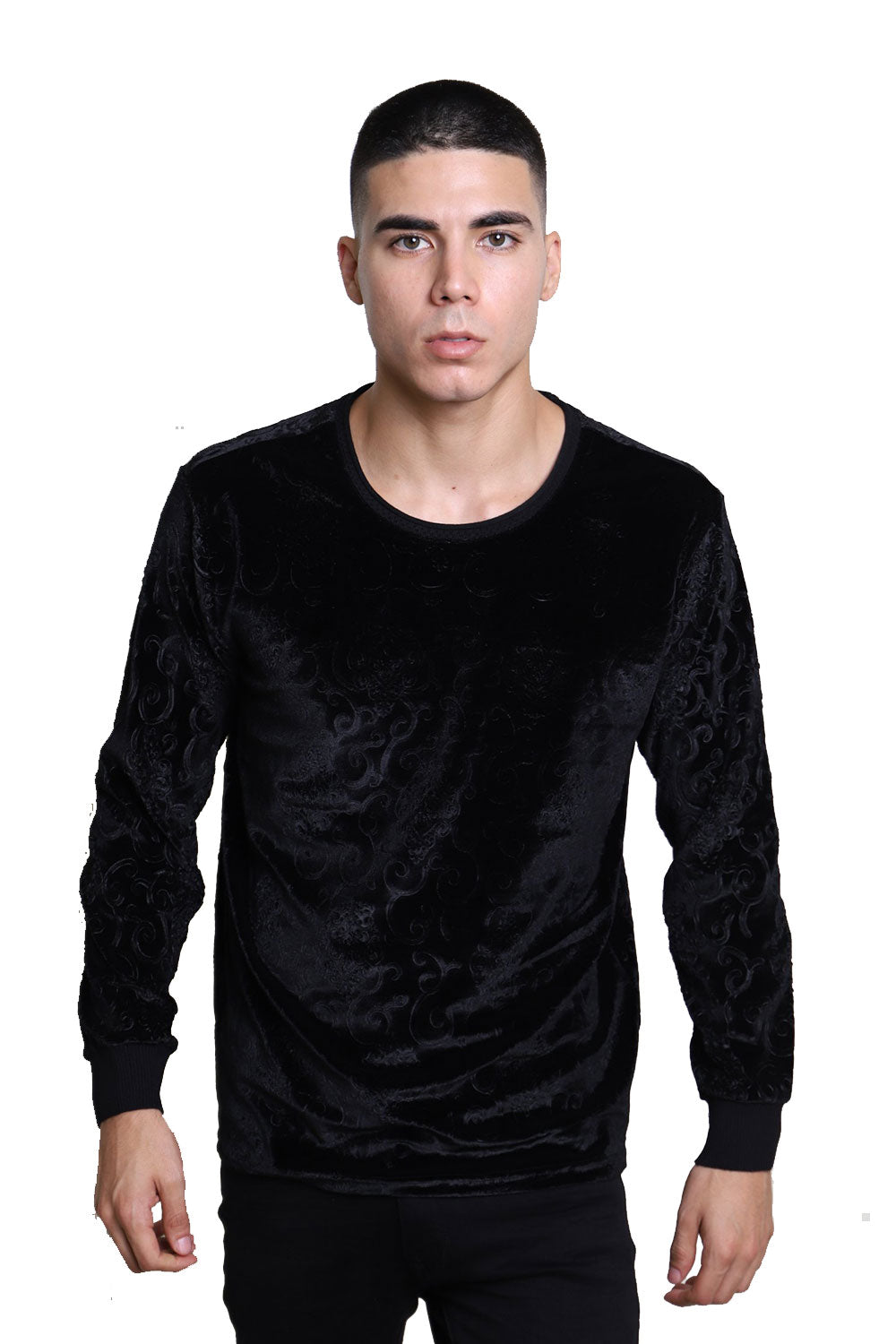 Barabas Men's Floral Textured Crew Neck Long Sleeves Sweatshirt LV102 Black