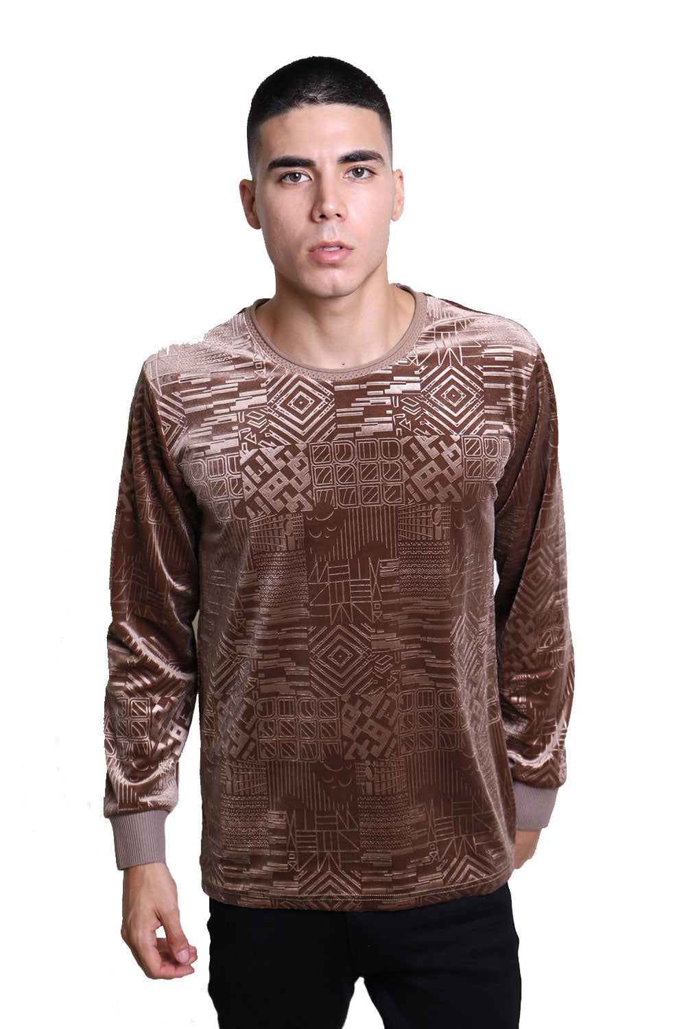 Barabas Men's Floral Textured Crew Neck Long Sleeves Sweatshirt LV102 Gold
