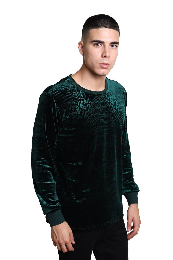 Barabas Men's Floral Textured Crew Neck Long Sleeves Sweatshirt LV102 Green