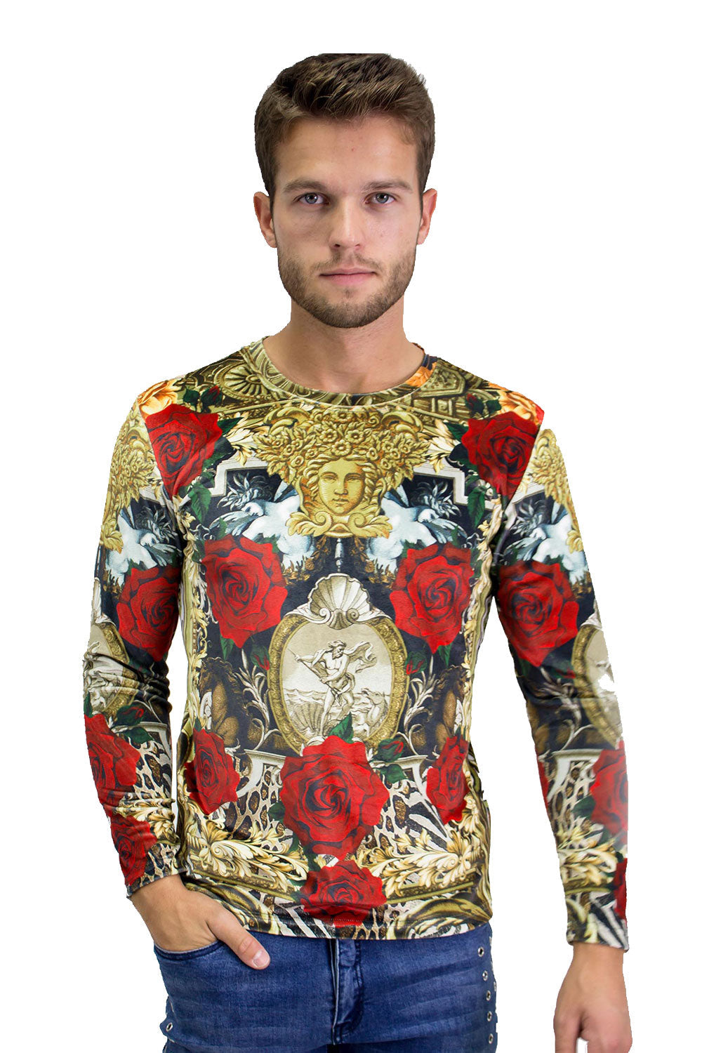 BARABAS Men Sweater Roses in Greece LV125 Multi Color