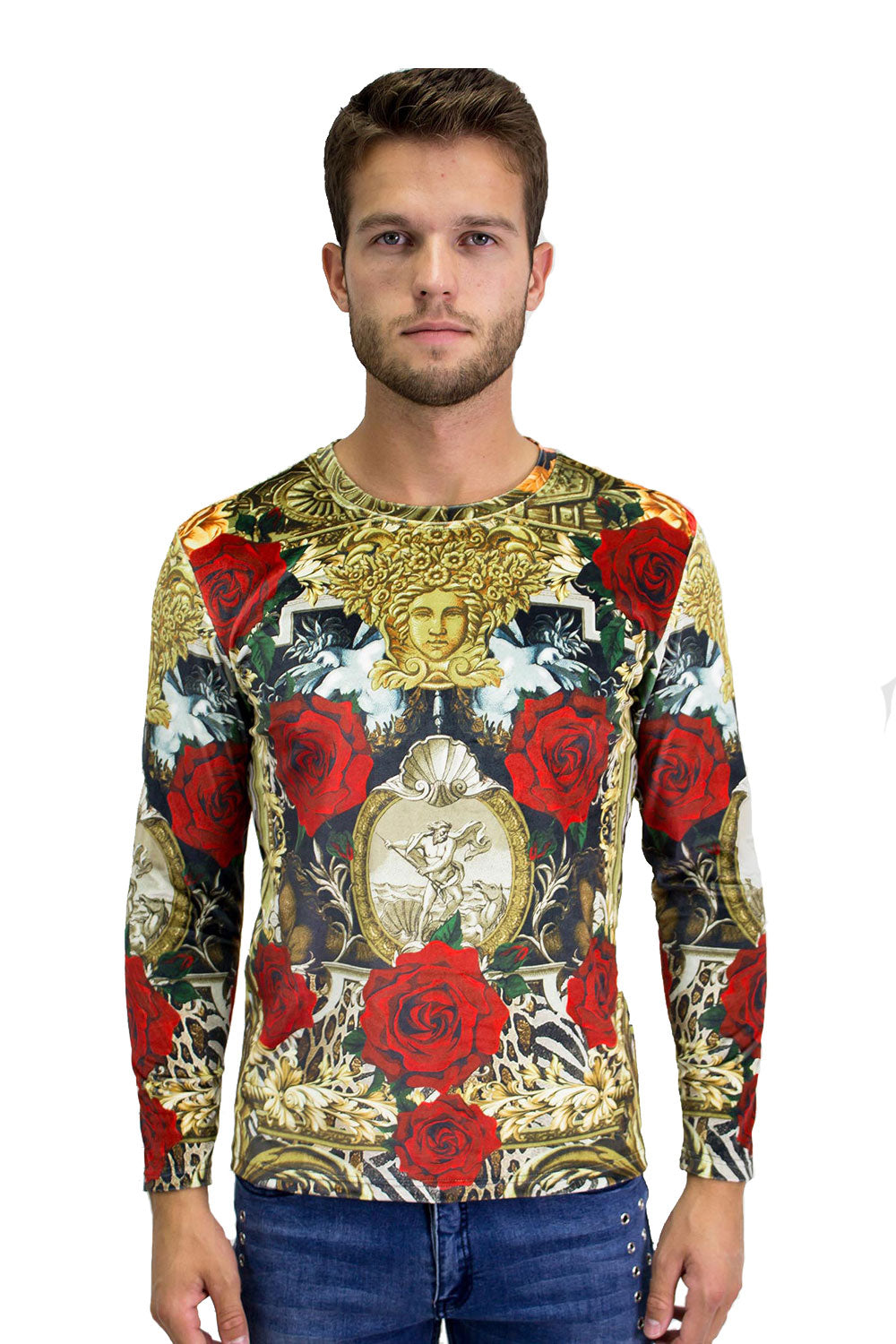 BARABAS Men Sweater Roses in Greece LV125 Multi Color