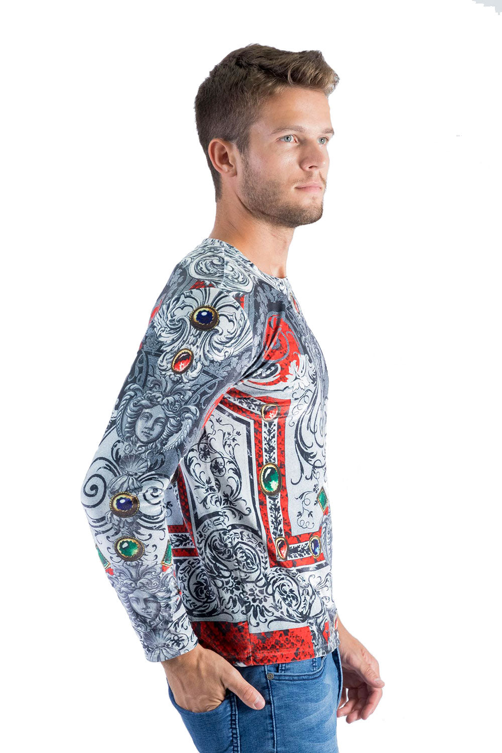 BARABAS Men's Floral Medusa Printed Crew Neck Sweatshirt LV126