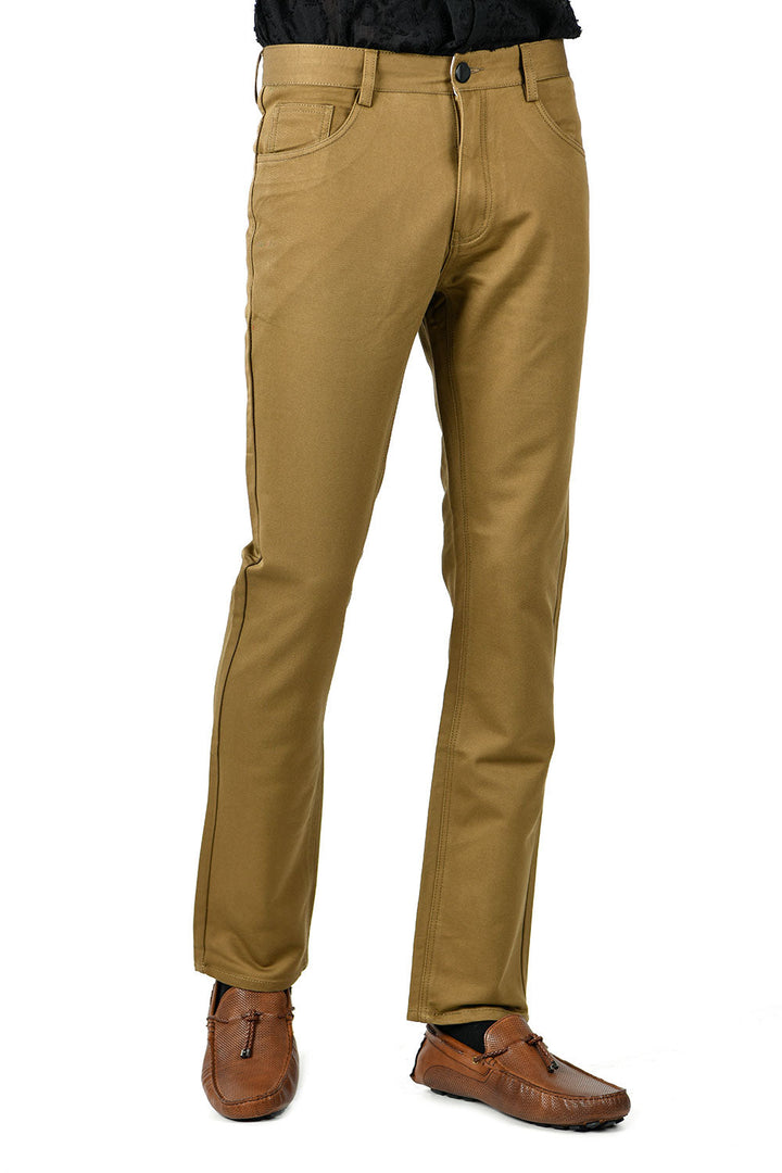 Barabas Men's Solid Color Zip and Camel Straight Fit Pants B2060