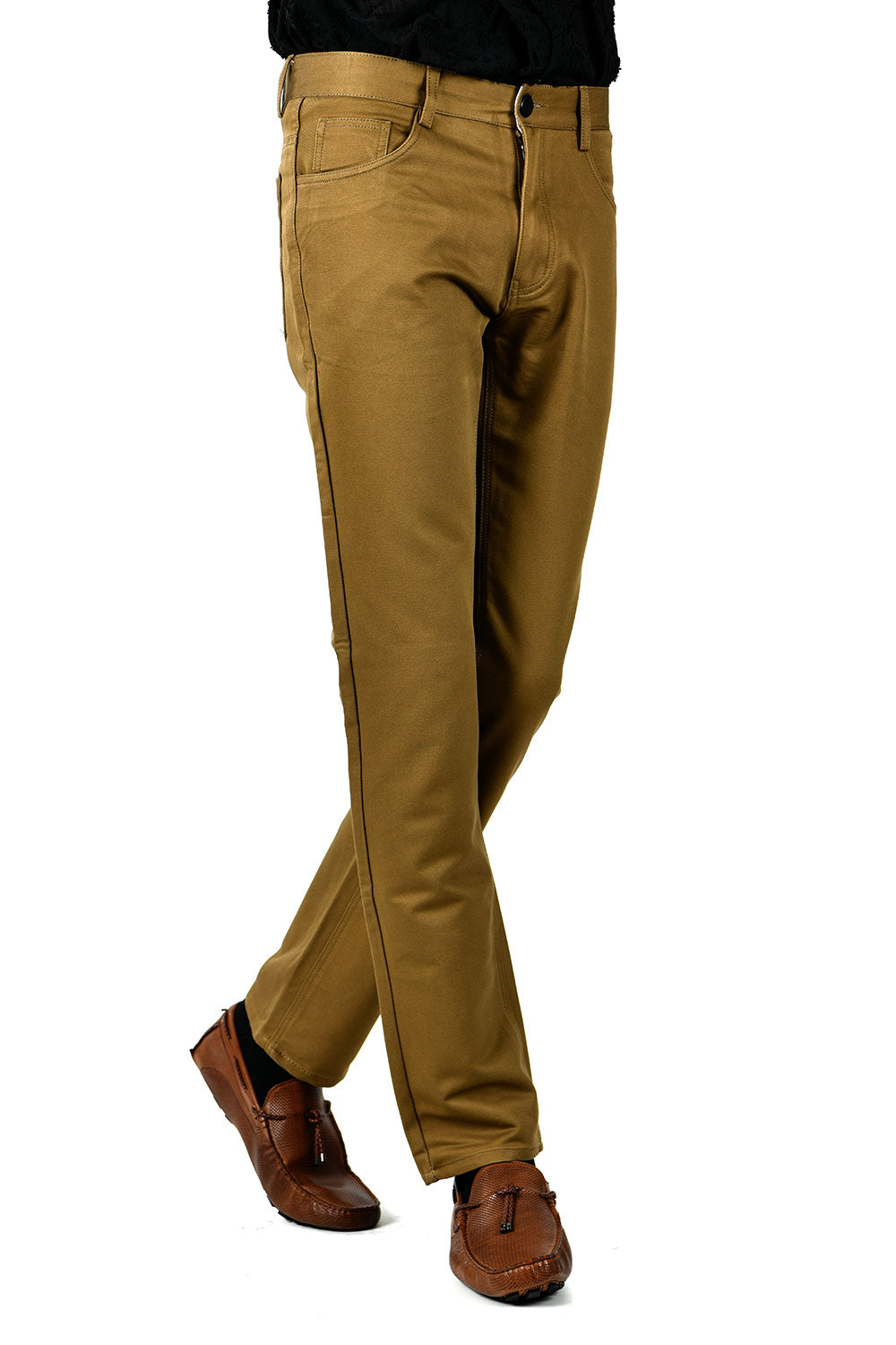 Barabas Men's Solid Color Zip and Camel Straight Fit Pants B2060