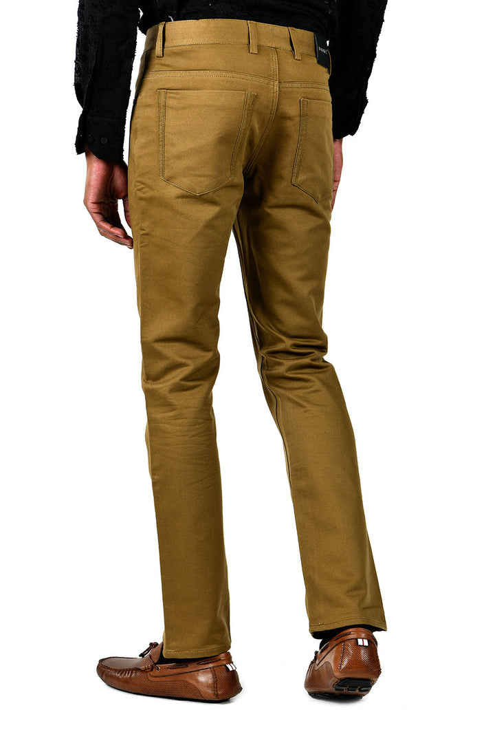 Barabas Men's Solid Color Zip and Camel Straight Fit Pants B2060